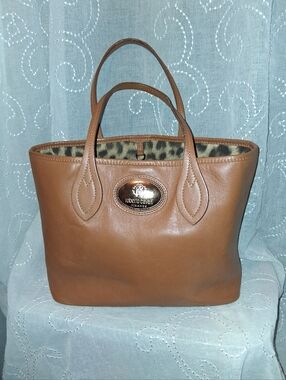 Roberto Cavalli Firenze Brown Leather Tote Bag with Leopard Lining